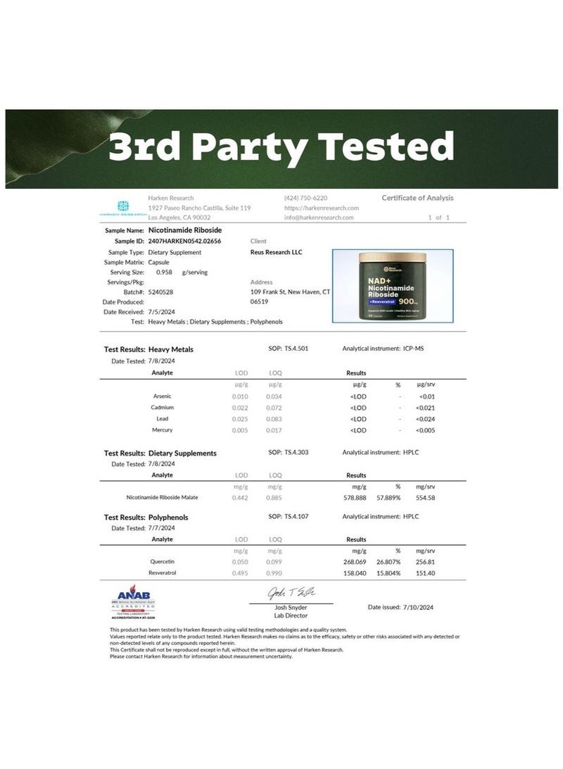 Reus Research Liposomal Nicotinamide Riboside + Resveratrol & Quercetin – High‑Purity NAD Booster for Anti‑Aging, Energy & Focus – 80 Capsules - Image 5