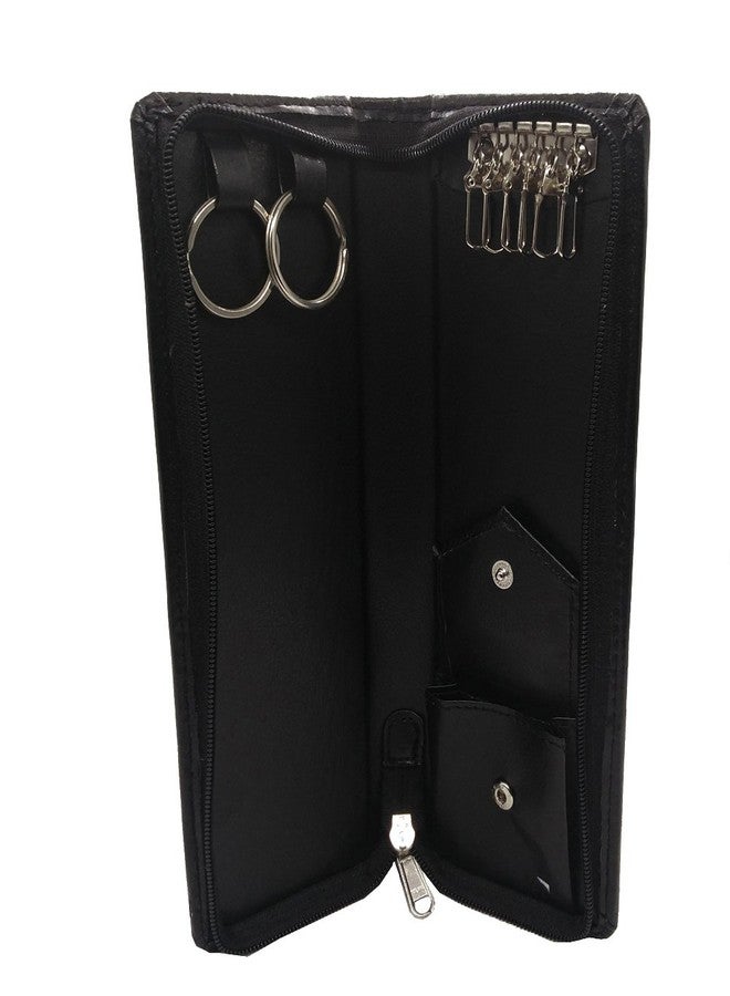 Essart PU Leather Key Case Pouch Wallet Keychain Key pouch holder Men & Women Key Pouch Holder, Bank Locker Key Pouch with 6 Hooks Zipper Closure - Image 1