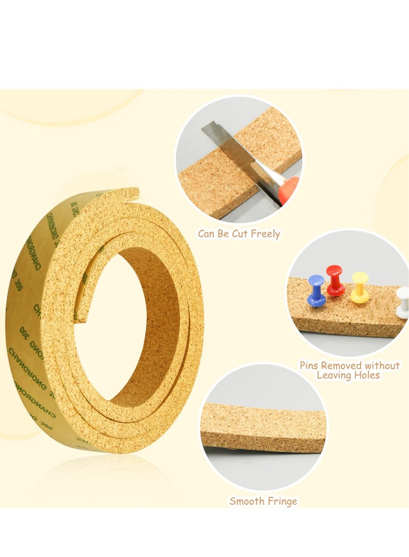Excefore Frameless Cork Board Strips - 2 Rolls of Self-Adhesive Cork Roll with 50 Push Pins ,Self Adhesive Notice Memo Board Pin Board Cork Coards for Walls Office Bedrooms Decoration - Image 5