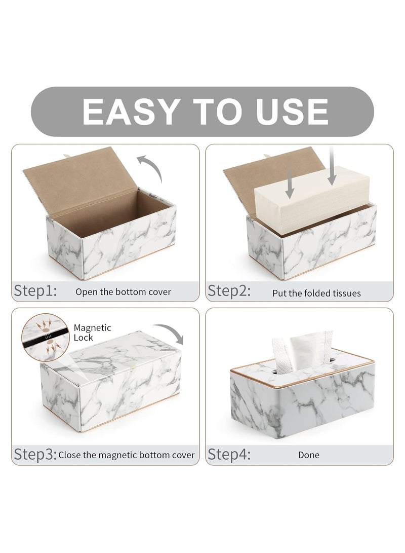 Tissue Box Cover, PU Leather Tissue Box Cover - Elegant Rectangular Holder for Home, Office, and Car Decor - 9.84"X5.23" X3.77" Dimensions - Stylish and Functional Tissue Box Case (Marble )