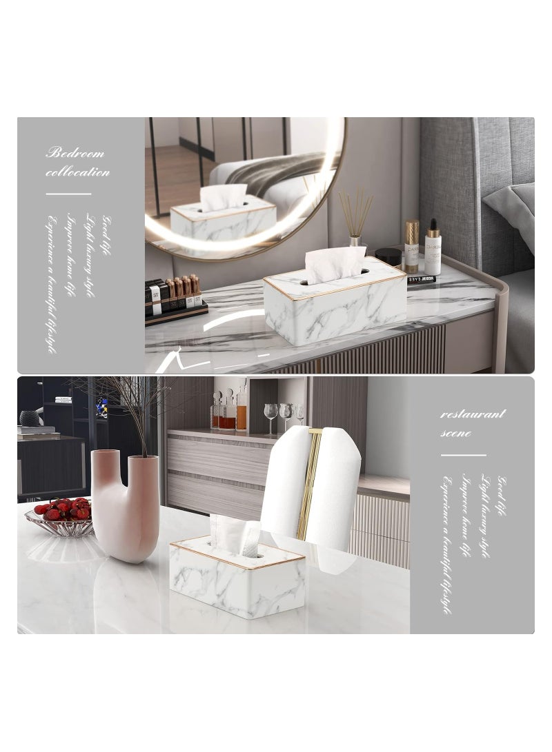 Tissue Box Cover, PU Leather Tissue Box Cover - Elegant Rectangular Holder for Home, Office, and Car Decor - 9.84"X5.23" X3.77" Dimensions - Stylish and Functional Tissue Box Case (Marble )