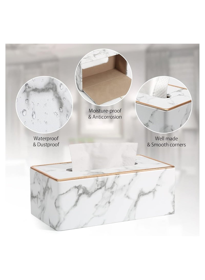 Tissue Box Cover, PU Leather Tissue Box Cover - Elegant Rectangular Holder for Home, Office, and Car Decor - 9.84"X5.23" X3.77" Dimensions - Stylish and Functional Tissue Box Case (Marble )
