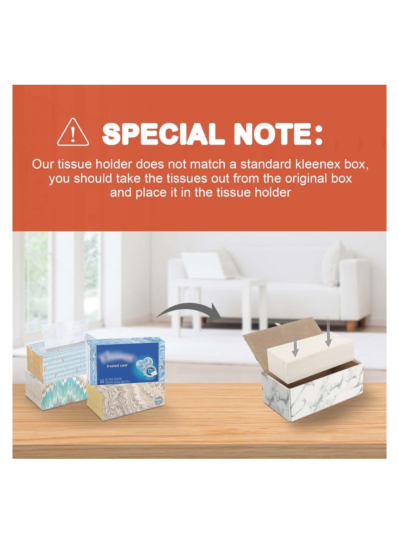 Tissue Box Cover, PU Leather Tissue Box Cover - Elegant Rectangular Holder for Home, Office, and Car Decor - 9.84"X5.23" X3.77" Dimensions - Stylish and Functional Tissue Box Case (Marble )