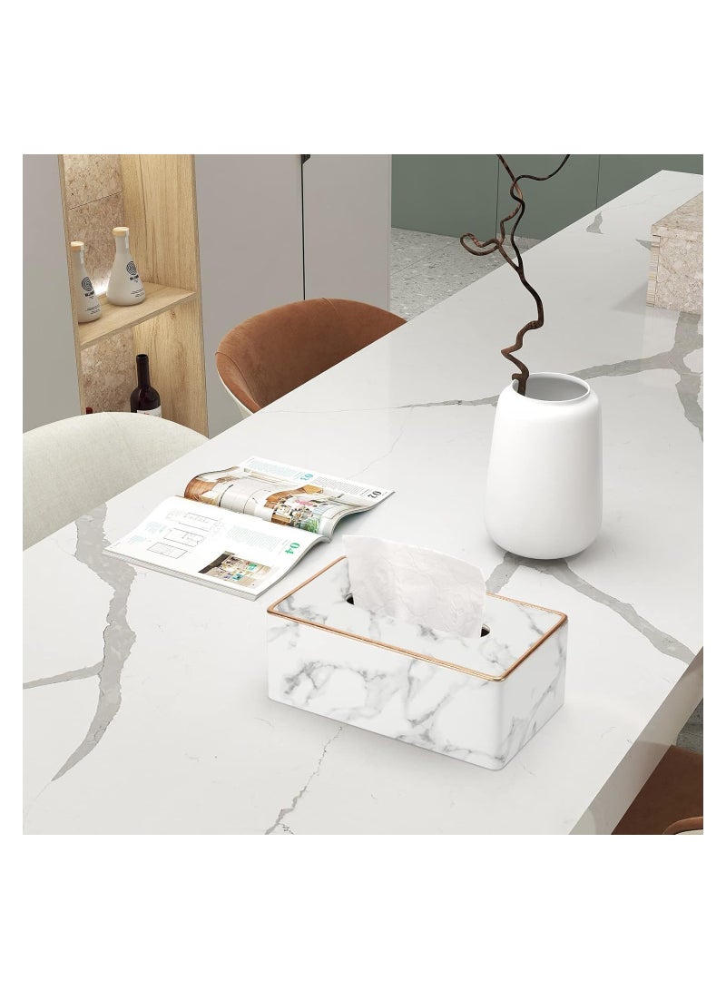 Tissue Box Cover, PU Leather Tissue Box Cover - Elegant Rectangular Holder for Home, Office, and Car Decor - 9.84"X5.23" X3.77" Dimensions - Stylish and Functional Tissue Box Case (Marble )