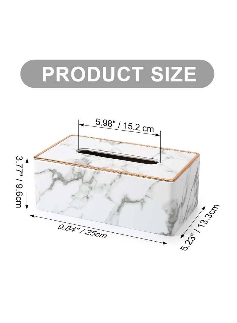 Tissue Box Cover, PU Leather Tissue Box Cover - Elegant Rectangular Holder for Home, Office, and Car Decor - 9.84"X5.23" X3.77" Dimensions - Stylish and Functional Tissue Box Case (Marble )