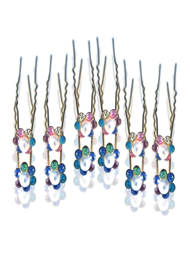 La Belleza Decorative Flower Design Hair Bun Pin/Juda Pins with White Pearls for Women and Girls (12 Pieces) (Pearl Stone) - Image 1