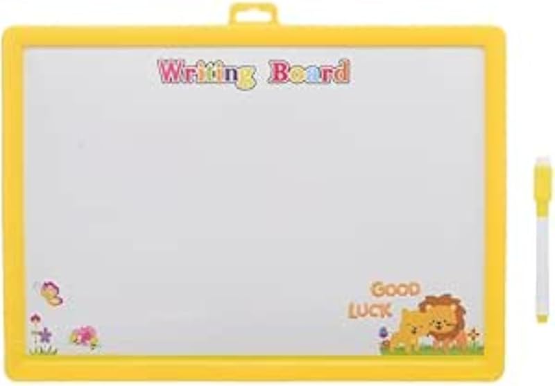 2-in-1 Erasable Writing Board & Learning Clock with Movable Hands (25x35cm) - Yellow