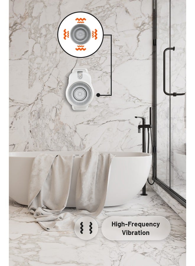 porodo Wall Mounted Electric Back Scrub with Interchangeable Brush Heads / High-Frequency Vibration / Relax Cleanse and Exfoliate / Full Coverage Cleansing - White - Image 4