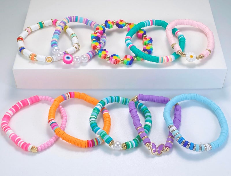 SIELEVIN 10 PCS Kids Friendship Bracelets for Teen Girls Women little Girl Jewelry Colorful Clay Bead Bracelet Set Beach Style Jewelry Gift - Image 3