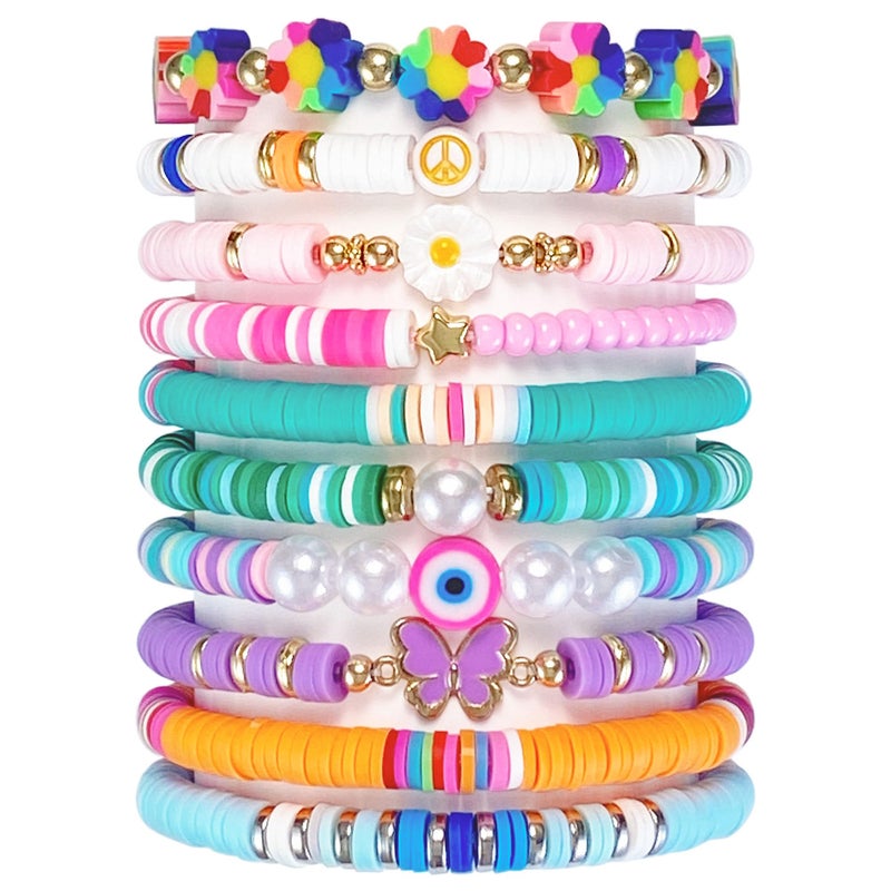 SIELEVIN 10 PCS Kids Friendship Bracelets for Teen Girls Women little Girl Jewelry Colorful Clay Bead Bracelet Set Beach Style Jewelry Gift - Image 1