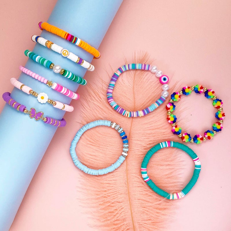 SIELEVIN 10 PCS Kids Friendship Bracelets for Teen Girls Women little Girl Jewelry Colorful Clay Bead Bracelet Set Beach Style Jewelry Gift - Image 2