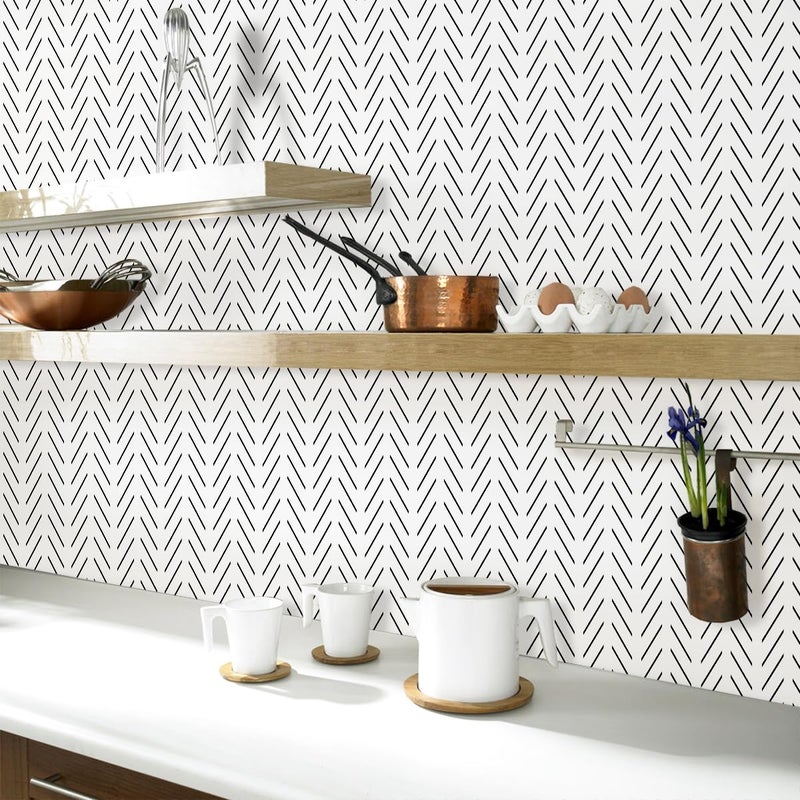 Erfoni Black and White Peel and Stick Wallpaper Modern Herringbone Contact Paper Bathroom 17.7inch x 118.1inch Geometric Removable Wallpaper Peel and Stick Self Adhesive Contact Paper for Accent Wall - Image 5