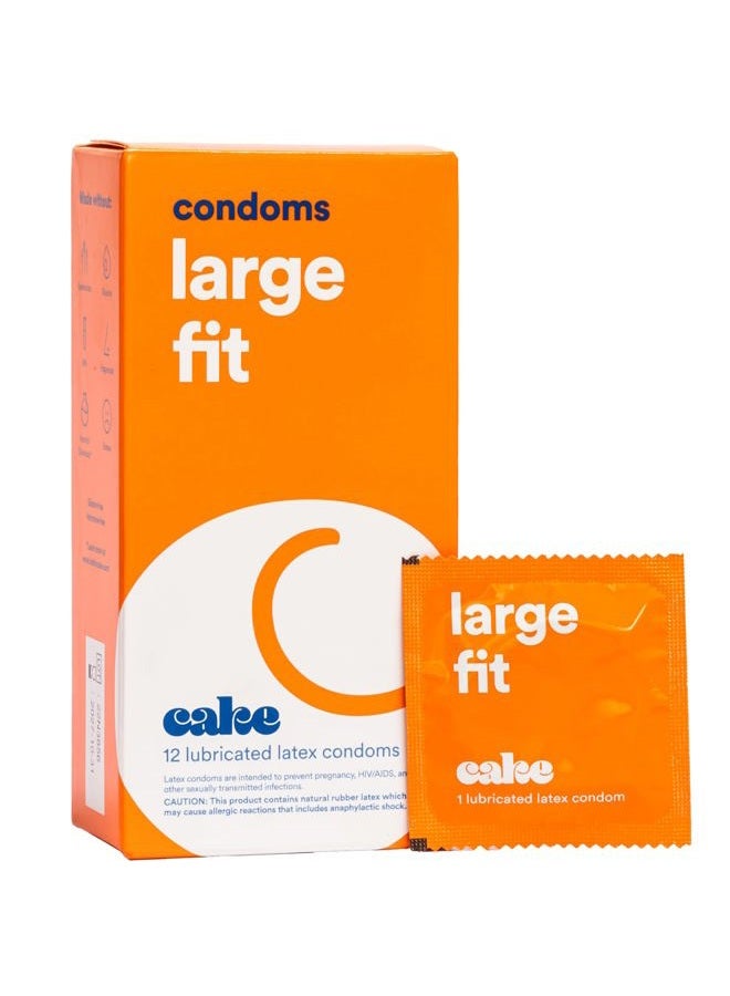 CAKE Hello Large Condoms, Lubricated, Natural Latex. Larger Fit for Max Comfort – 12 Count - Image 1
