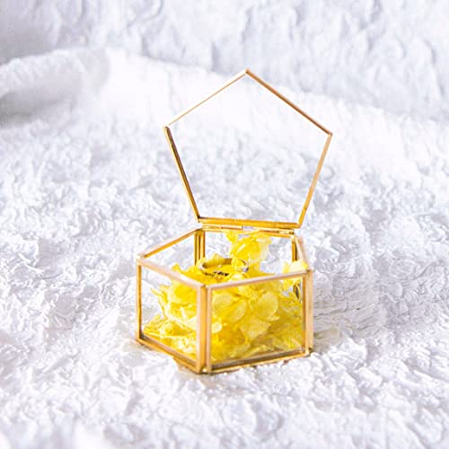 ARTINCO Art India Collections Small Glass Jewelry Box, Pentagon Ring Box, Display Box 3X3X2 (Gold) - Image 2