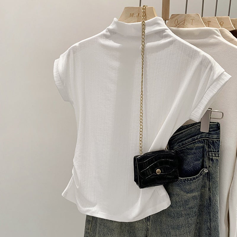 Girls Half High Collar Waist Shoulder Short Sleeve T-Shirt Women'S 2024 Niche Chic Inside - Image 3