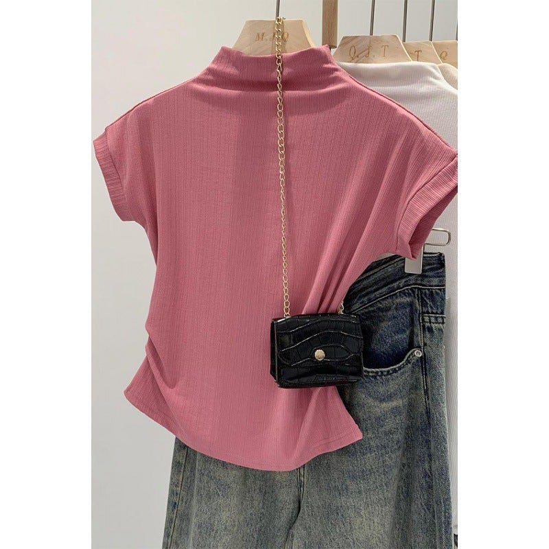 Girls Half High Collar Waist Shoulder Short Sleeve T-Shirt Women'S 2024 Niche Chic Inside - Image 4