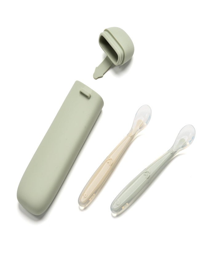Imagination Junction Silicone Baby Spoons for Baby Led Weaning, Spoons with Storage Box，Feeding Spoons for First Stage Baby Dishwasher Safe (Green) - Image 1