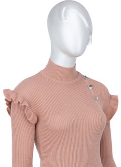 Oppland Women's Winter Sleeves Stylish Button Detailed Half Collar Ruffled Shoulders Long Sleeve Fitted Lycra Knitted Knitwear Badi Sweater  - Image 3