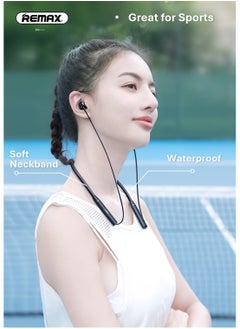 REMAX RB-S9 Wireless Bluetooth Neckband Earphones, Sports, Noise Canceling, Waterproof, Exercise Running , Skin-friendly Elastic Neckband, Magnetic head, Smart Volume and Play Control, Black  - Image 2