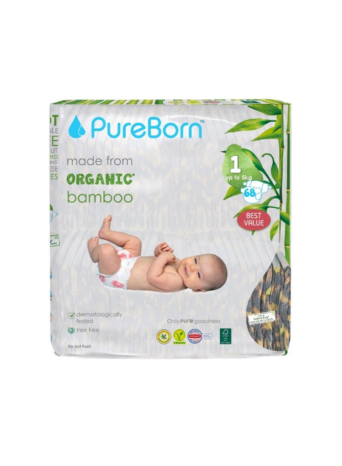 PureBorn Organic Diapers Size-1 Upto 5kg Twin Value Pack Leopard Print