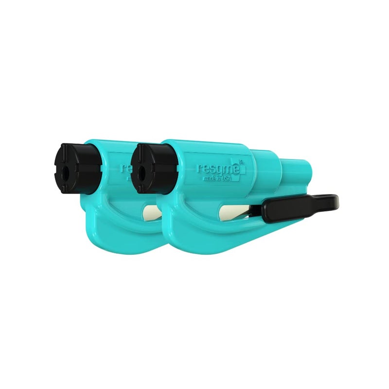 RESQME The Original Emergency Keychain Car Escape Tool 2in1 Seatbelt Cutter and Window Breaker Made in USA Pack of 2 Teal Compact Emergency Hammer
