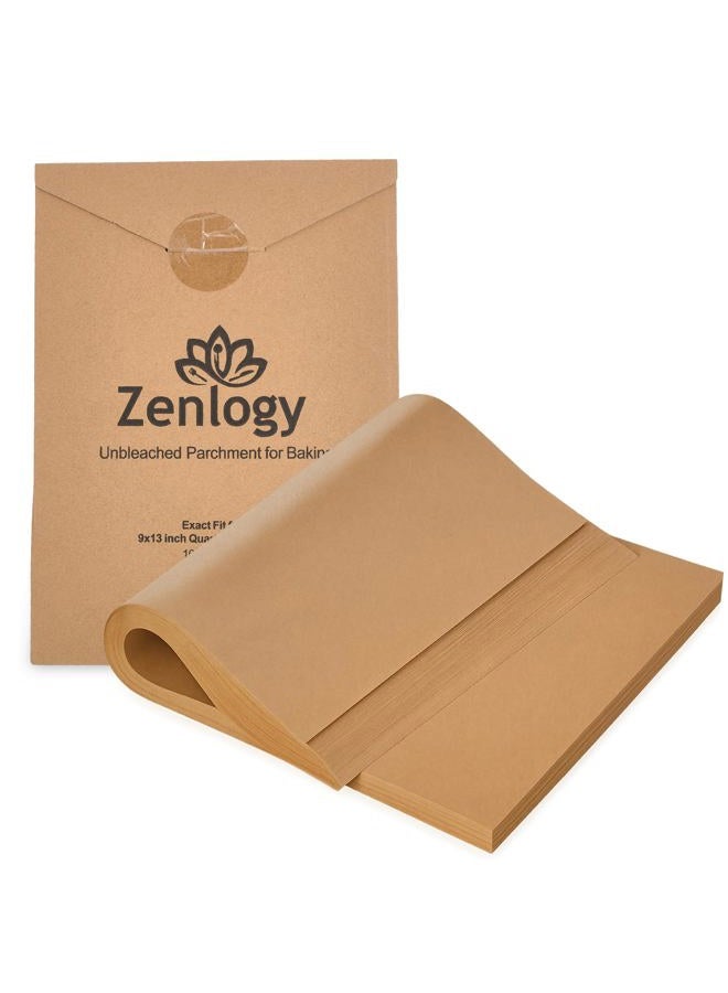 Zenlogy 9x13 (100 Pcs) Unbleached Parchment Paper Baking Sheets - Exact Fit For Quarter Sheet Pans - Perforated Box for Easy Storage - Non Toxic - Greaseproof - Image 1