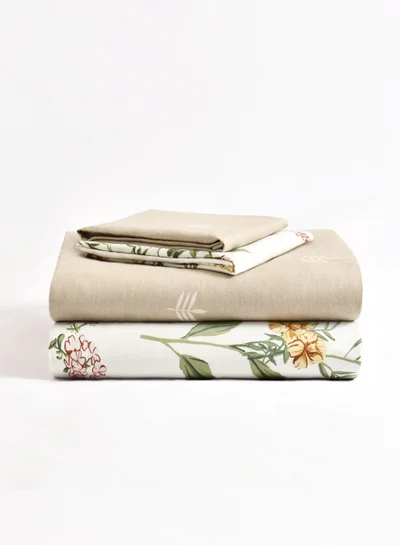Master Home Textile Master Home Textile Cotton Floral Duvet Cover Set, Fits 120 x 200 cm Single Size Bed, 200TC Cotton, 4-Piece Set with Zipper Closure and Corner Ties