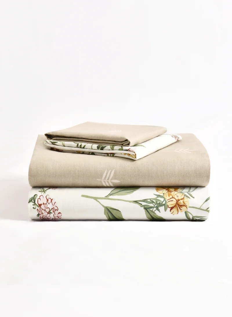 Master Home Textile Master Home Textile Cotton Floral Duvet Cover Set, Fits 120 x 200 cm Single Size Bed, 200TC Cotton, 4-Piece Set with Zipper Closure and Corner Ties