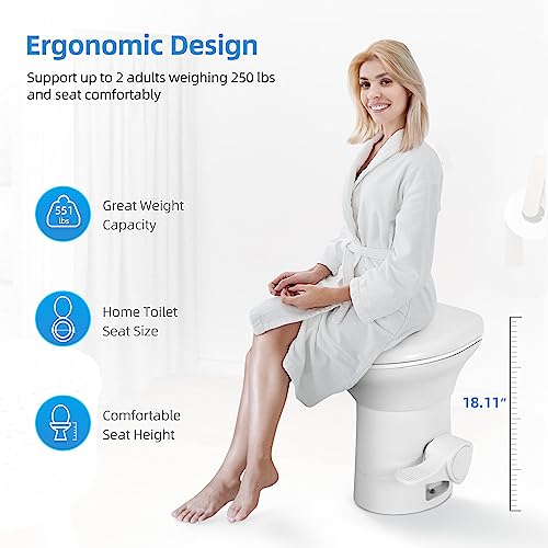YITAHOME مرحاض YITAHOME للمركبات مع وعاء خزفي، جسم مرحاض بلاستيكي، تدفق بدواسة، مرحاض عالي المستوى بتدفق جاذبي مع رشاش يدوي للسفر في المنزل المتنقل، قافلة، سيارة - Image 2