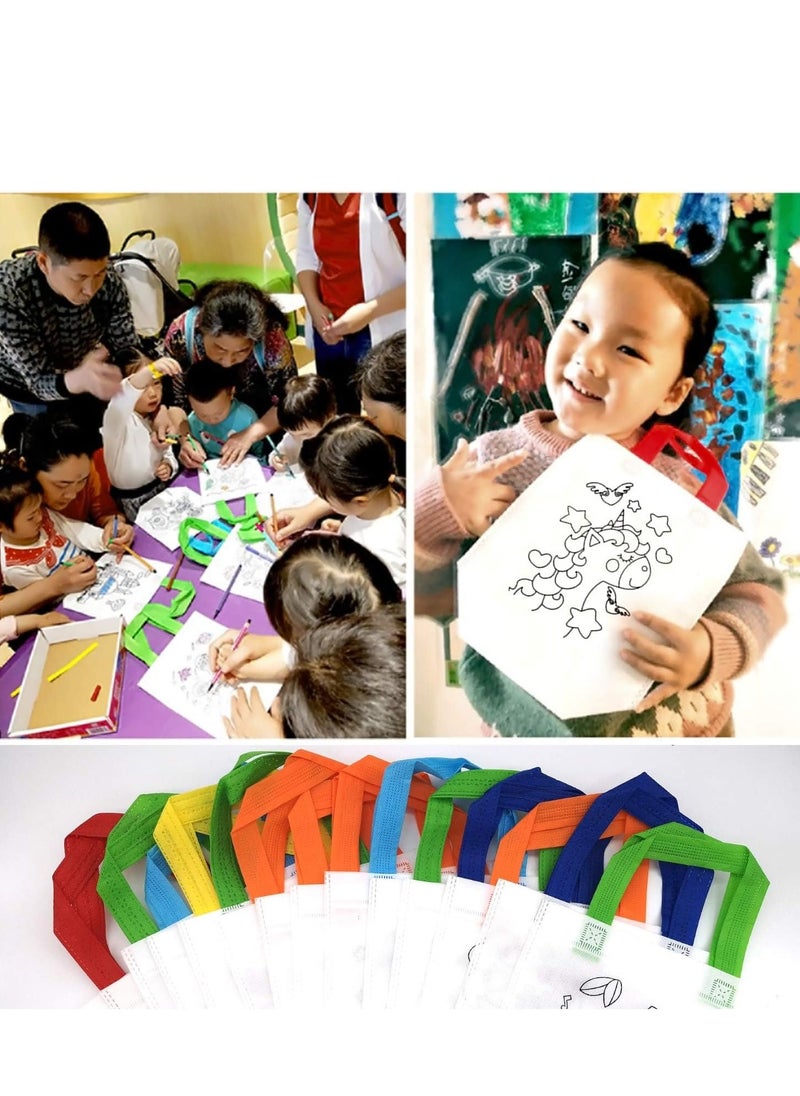 Captaintech 14 Pieces Graffiti Bag Non-Woven Kids Birthday Eco Reusable Party Gift Bags Colouring for DIY Schools Painting Filling Gifts Favor with 12 Pen  - Image 2