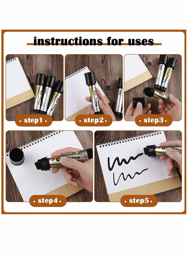Y&D Acrylic Paint Marker Pens, 3 Pieces 20 mm Jumbo Black Pen Water Based Art Markers Broad Chisel Graffiti Pens Permanent Tagging for Stone Ceramic Glass Wood Rock Painting  - Image 3