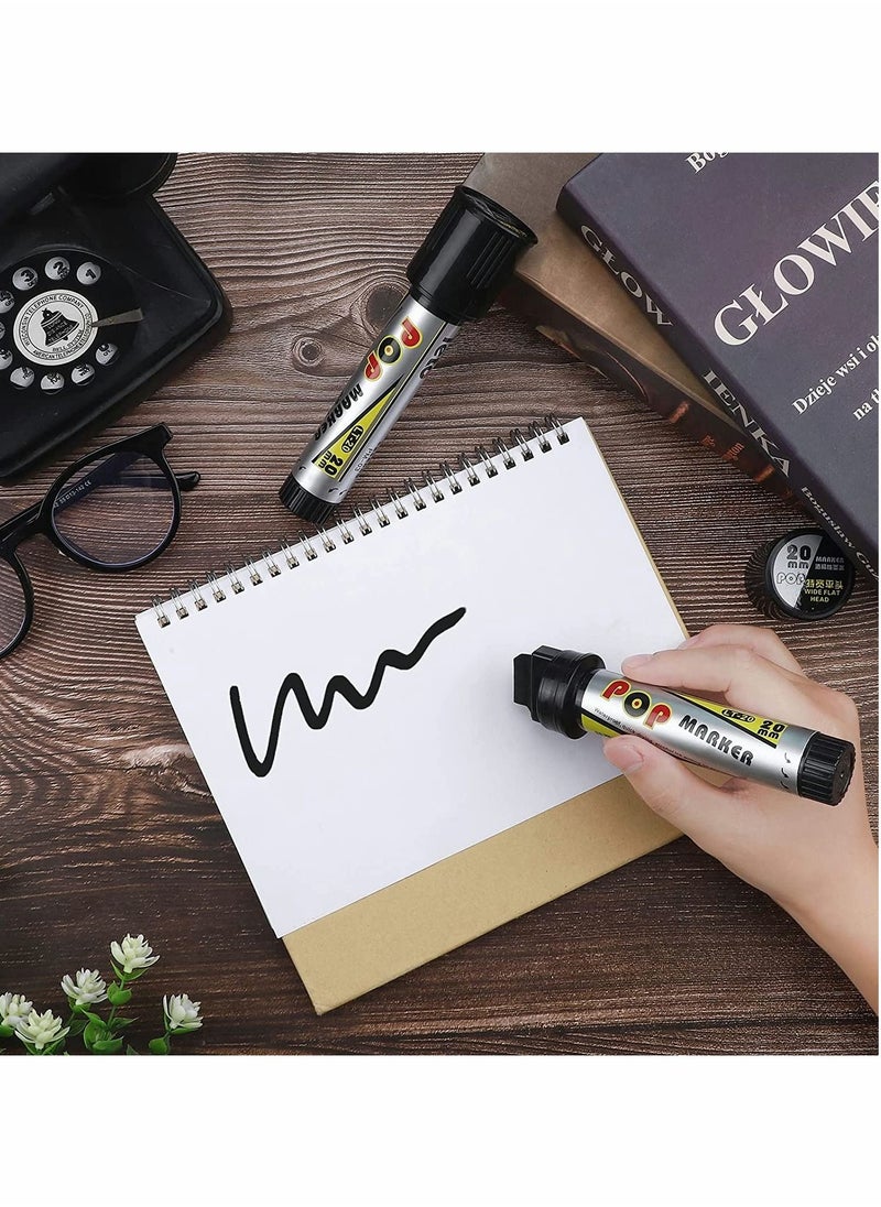 Y&D Acrylic Paint Marker Pens, 3 Pieces 20 mm Jumbo Black Pen Water Based Art Markers Broad Chisel Graffiti Pens Permanent Tagging for Stone Ceramic Glass Wood Rock Painting  - Image 4