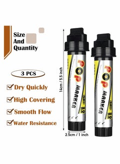 Y&D Acrylic Paint Marker Pens, 3 Pieces 20 mm Jumbo Black Pen Water Based Art Markers Broad Chisel Graffiti Pens Permanent Tagging for Stone Ceramic Glass Wood Rock Painting  - Image 2
