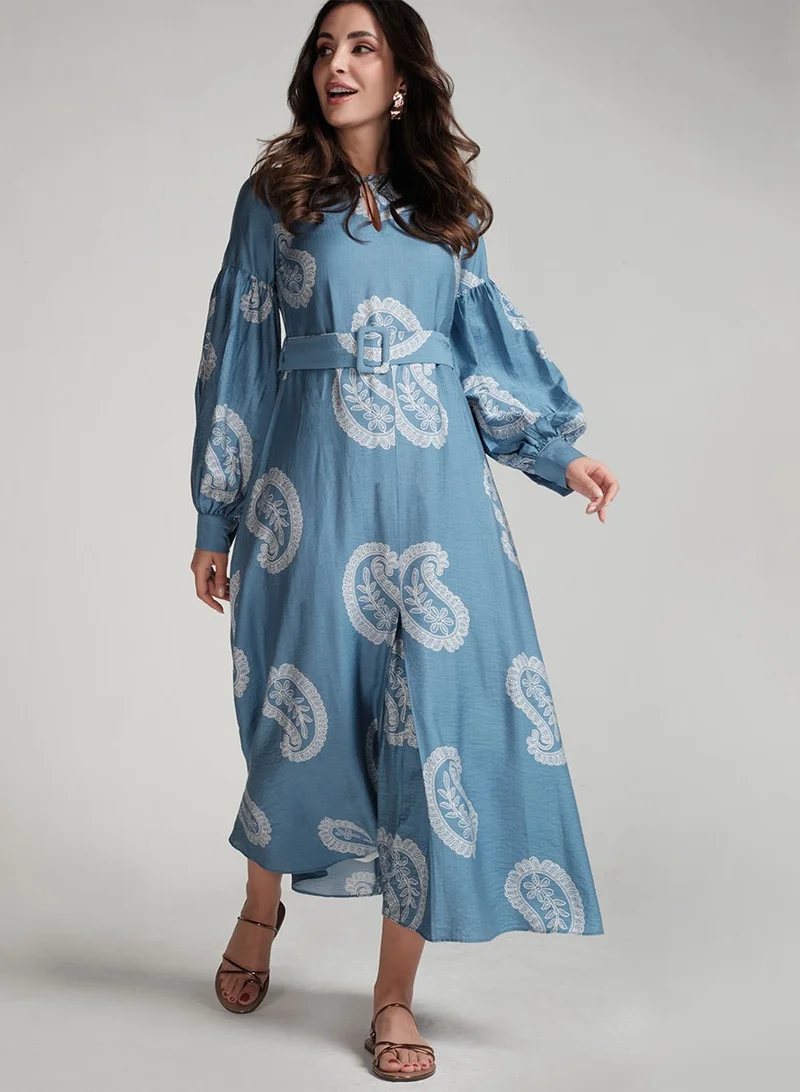 Zigzag Paisley Belted Maxi Dress