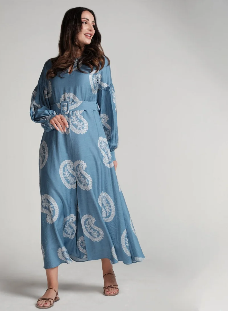 Zigzag Paisley Belted Maxi Dress