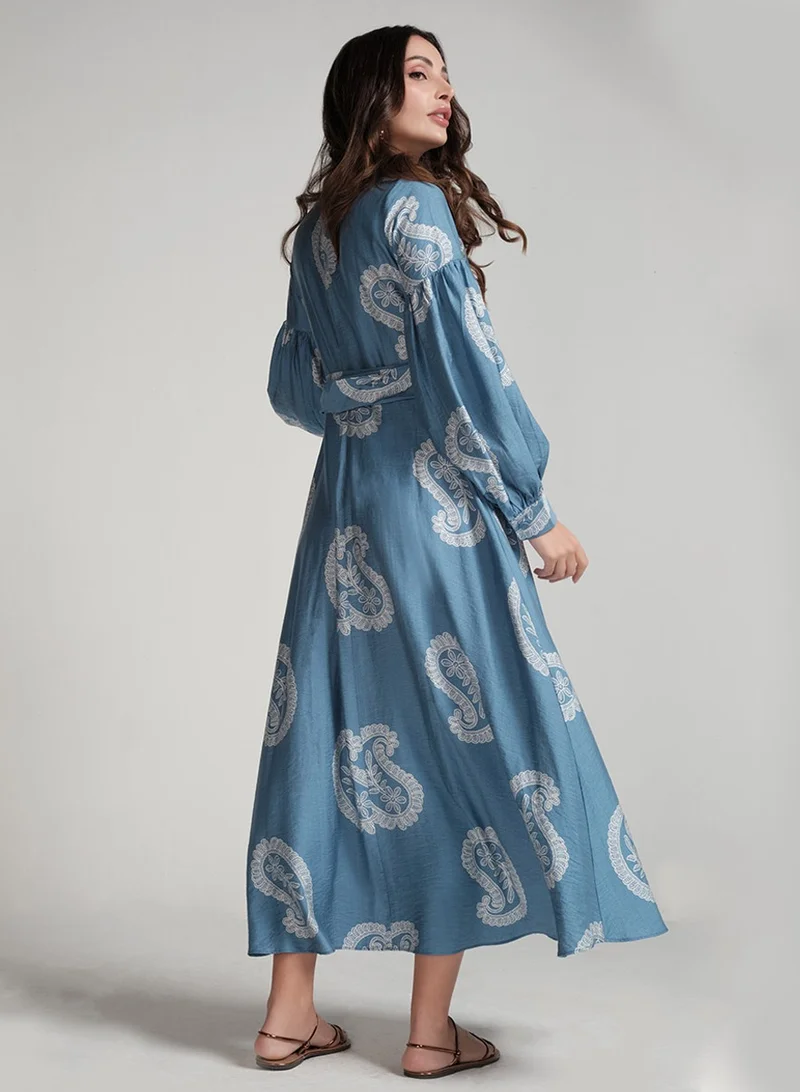 Zigzag Paisley Belted Maxi Dress