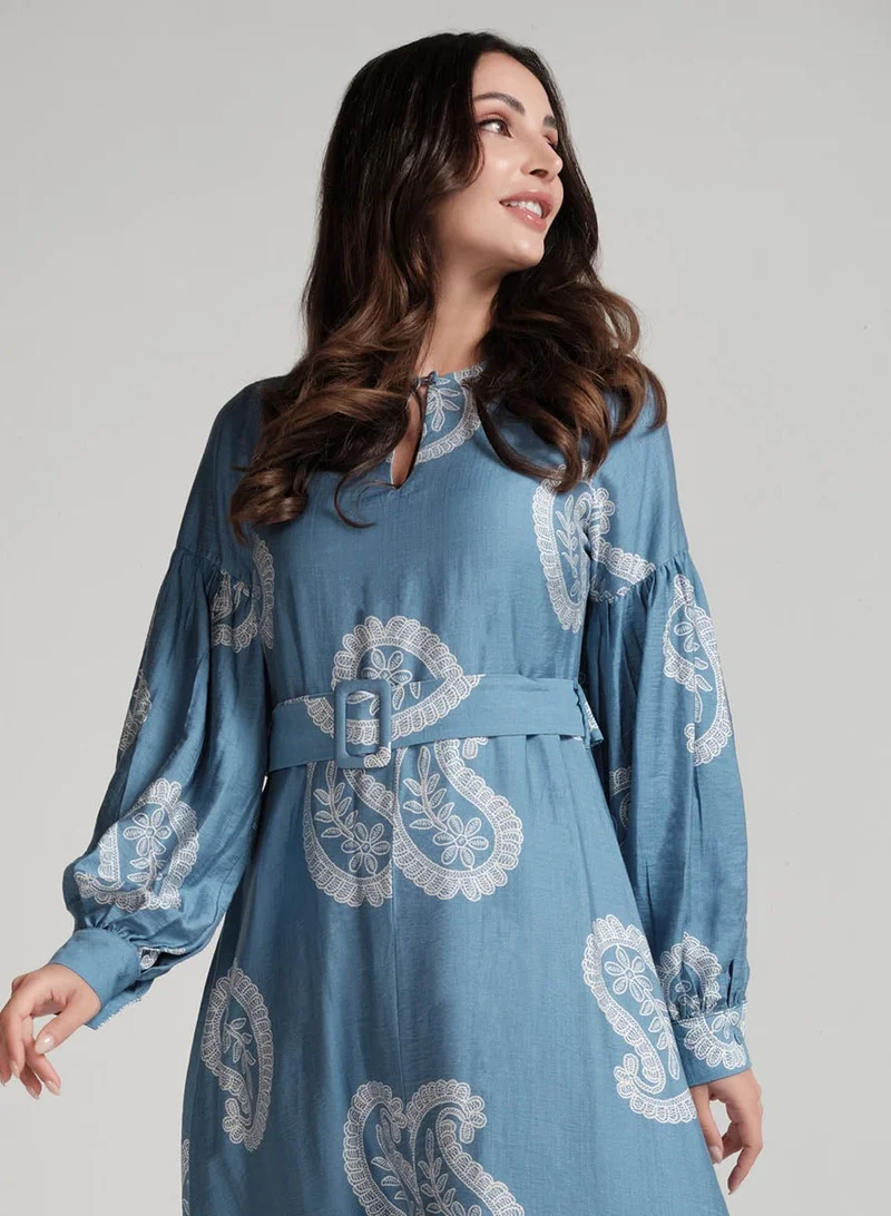 Zigzag Paisley Belted Maxi Dress