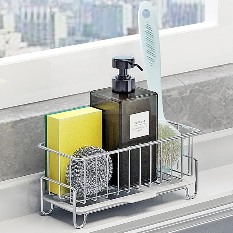 MINGFANITY Kitchen Countertop Sponge Holder, SUS 304 Stainless Steel Dish SoapOrganizer, Basket for Cleaning and Scrub Tool, Kitchen Sink Brush Caddy Holder - Image 1