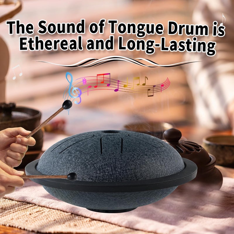 Yahpetes Steel Tongue Drum Musical Percussion Instrument Metal Rain Drum for Outside 5.5 Inch 6 Notes C-Key for Meditation Yoga Education Percussion with Bag, Music Book, Mallets (Navy Blue) - Image 5