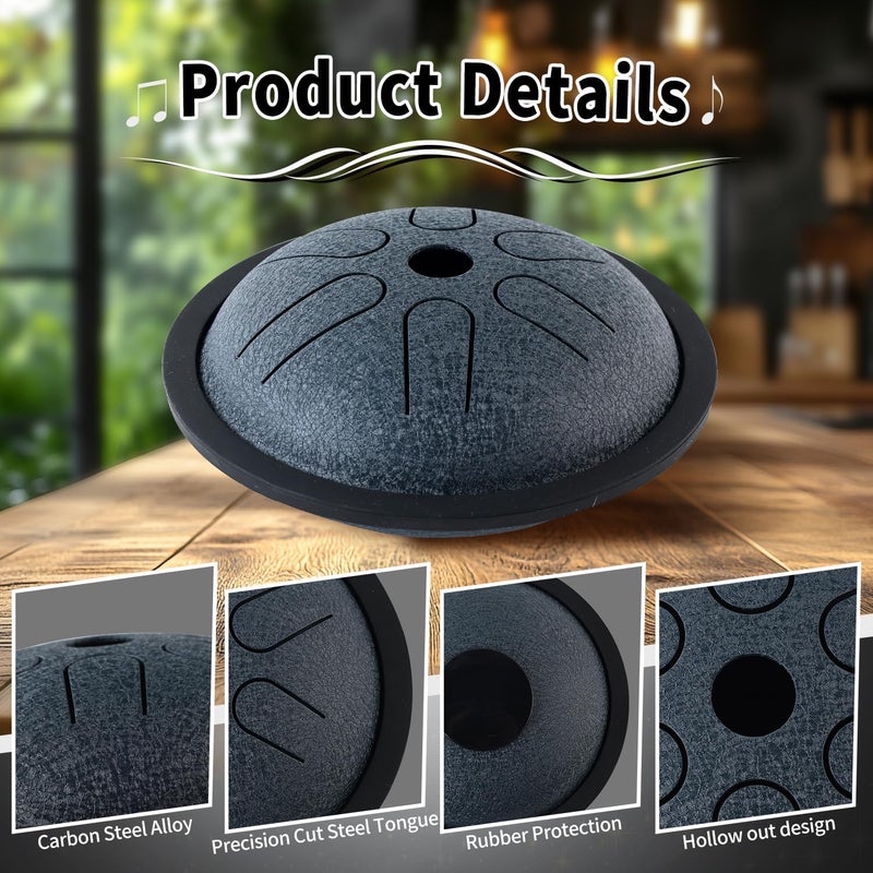 Yahpetes Steel Tongue Drum Musical Percussion Instrument Metal Rain Drum for Outside 5.5 Inch 6 Notes C-Key for Meditation Yoga Education Percussion with Bag, Music Book, Mallets (Navy Blue) - Image 3