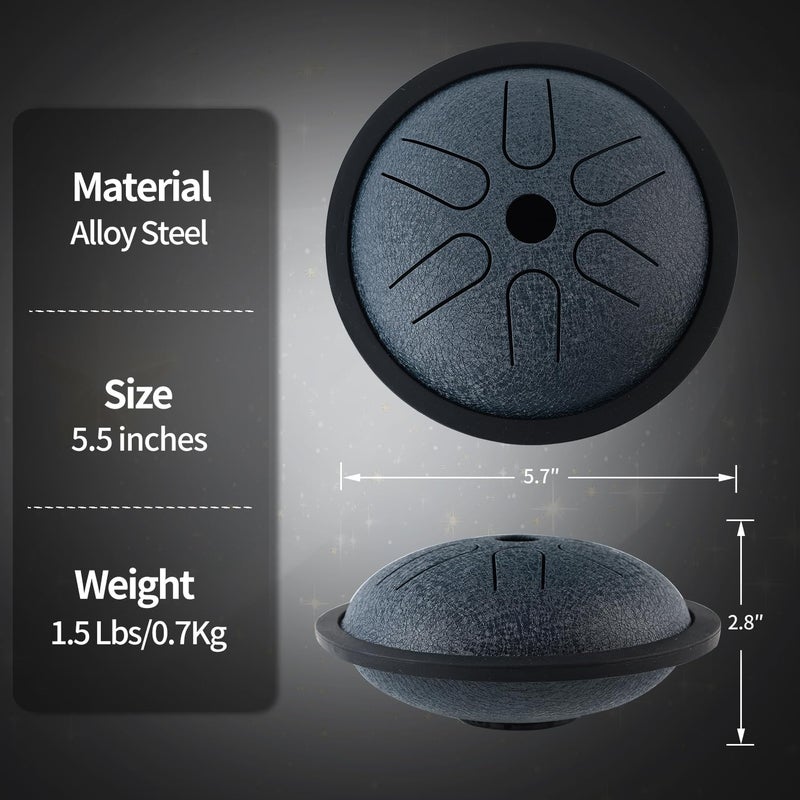 Yahpetes Steel Tongue Drum Musical Percussion Instrument Metal Rain Drum for Outside 5.5 Inch 6 Notes C-Key for Meditation Yoga Education Percussion with Bag, Music Book, Mallets (Navy Blue) - Image 2
