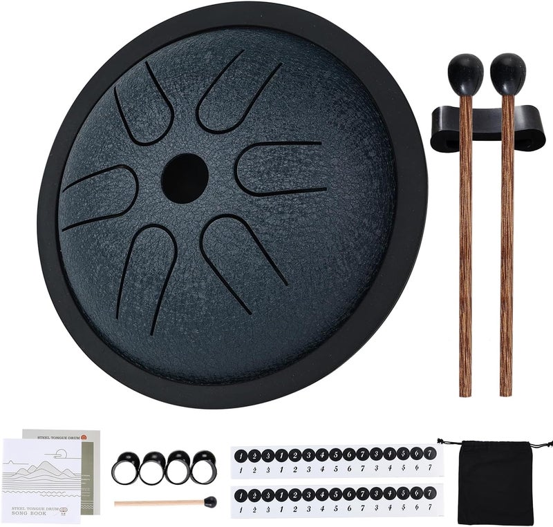 Yahpetes Steel Tongue Drum Musical Percussion Instrument Metal Rain Drum for Outside 5.5 Inch 6 Notes C-Key for Meditation Yoga Education Percussion with Bag, Music Book, Mallets (Navy Blue) - Image 1