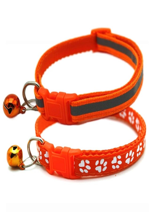 cyhaen Orange XXS Dog Collar with Bell, 2-Pack Nylon Reflective Red Cat Collar with Bell, Puppy Collar Girl with Bell for XXS Xs Pets Kitten Chihuahua,Neck 7-12 Inch - Image 1
