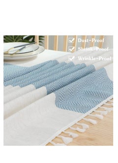 KASTWAVE Table Cloth Wrinkle Free Tablecloth Rectangle Table Cloths Tassle Tablecloth Table Cloth for Kitchen Dining Outdoor Table Beige Blue Stripe  - Image 4