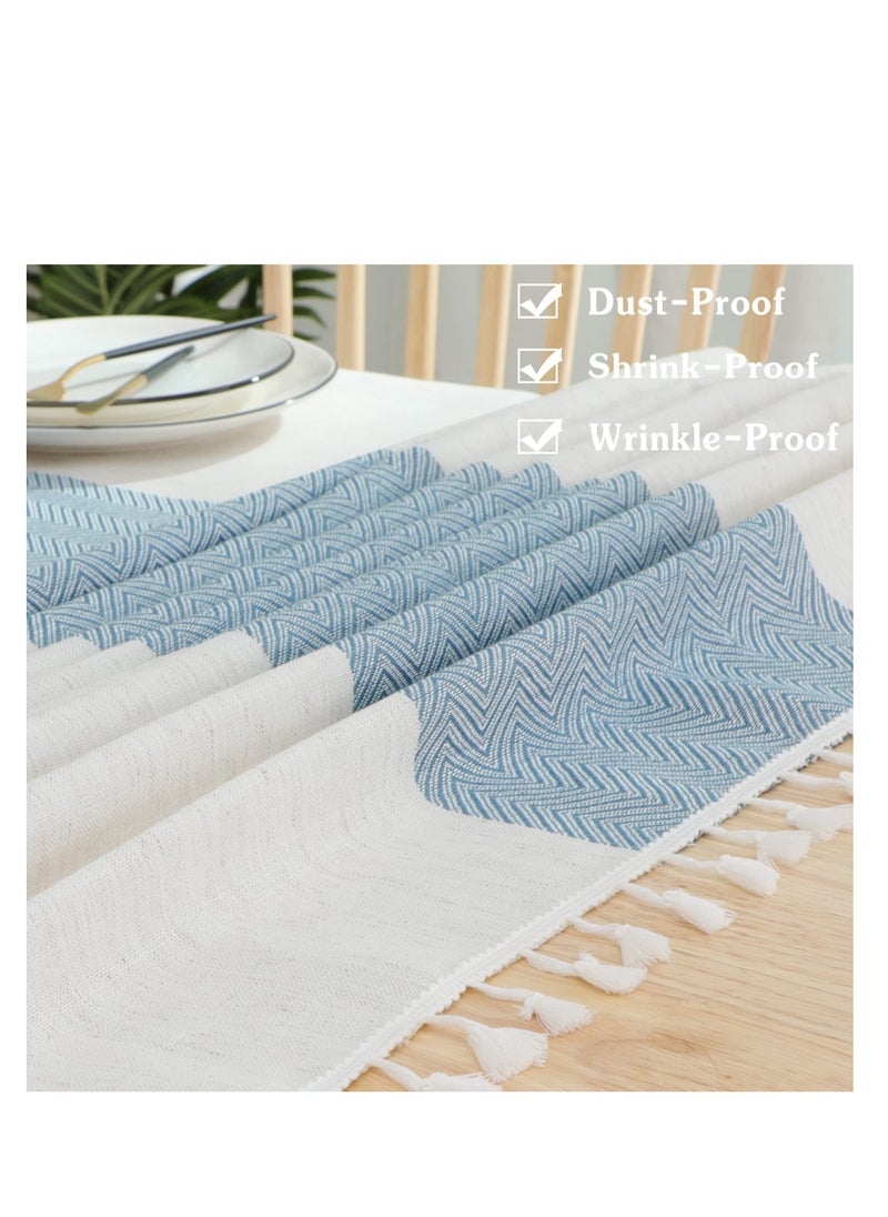KASTWAVE Table Cloth Wrinkle Free Tablecloth Rectangle Table Cloths Tassle Tablecloth Table Cloth for Kitchen Dining Outdoor Table Beige Blue Stripe  - Image 4
