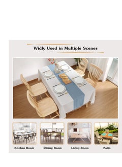 KASTWAVE Table Cloth Wrinkle Free Tablecloth Rectangle Table Cloths Tassle Tablecloth Table Cloth for Kitchen Dining Outdoor Table Beige Blue Stripe  - Image 3