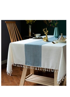 KASTWAVE Table Cloth Wrinkle Free Tablecloth Rectangle Table Cloths Tassle Tablecloth Table Cloth for Kitchen Dining Outdoor Table Beige Blue Stripe  - Image 2