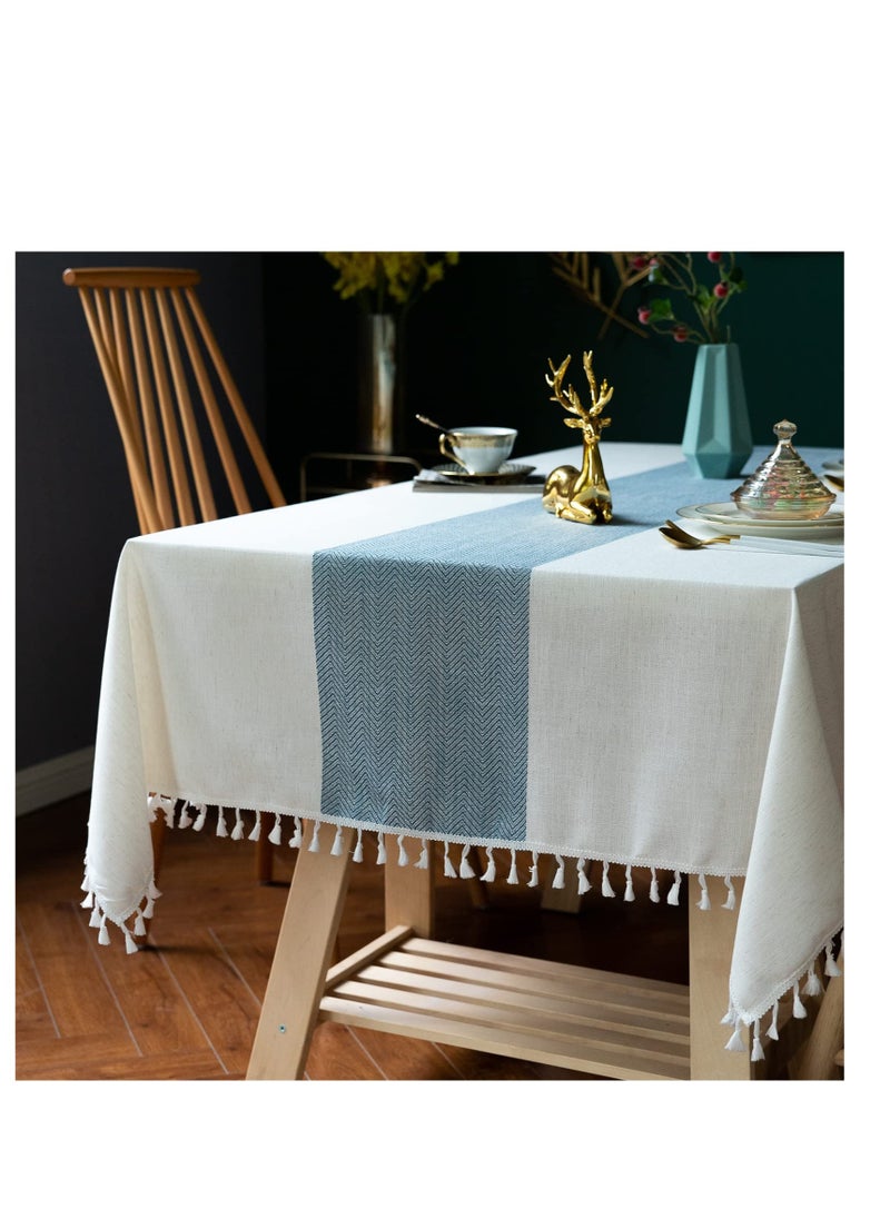 KASTWAVE Table Cloth Wrinkle Free Tablecloth Rectangle Table Cloths Tassle Tablecloth Table Cloth for Kitchen Dining Outdoor Table Beige Blue Stripe  - Image 2