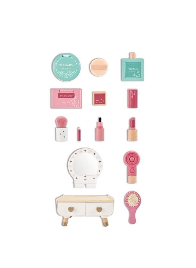Hape Hape My Stylish Dressing Table Wooden Vanity 14-Piece Playset - Image 4