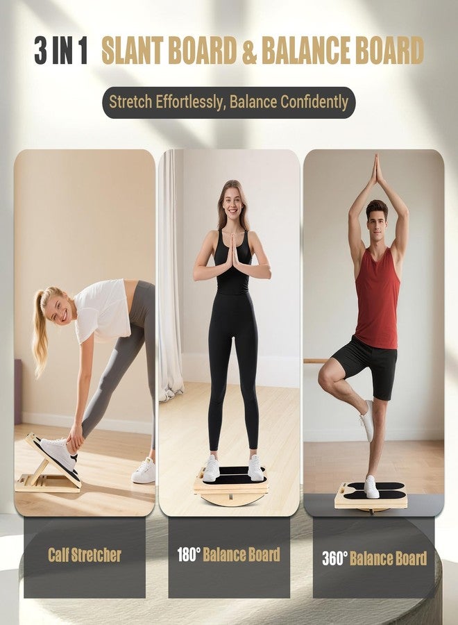 ODCPN 3-in-1 Slant Board & 180°/360° Balance Board, Portable 6 Angle Adjustable Calf Stretcher with Training Poster, Anti-Slip 300LBS Wobble Board for Physical Therapy, Standing Desk & Core Strength - Image 2